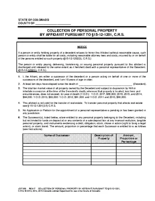 Colorado Small Estate Affidavit Form Jdf 999