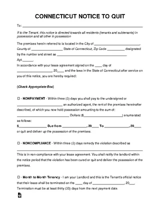 Connecticut Eviction Notice To Quit Form