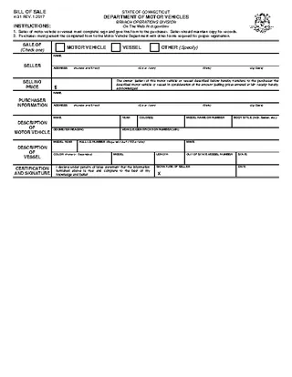 Connecticut Vehicle Vessel Bill Of Sale Form H31