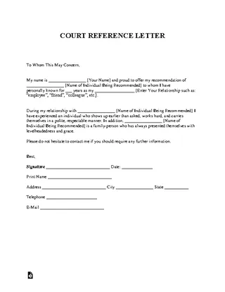 Court Reference Letter Template