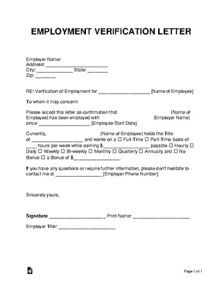 Forms Employment Verification Letter Template