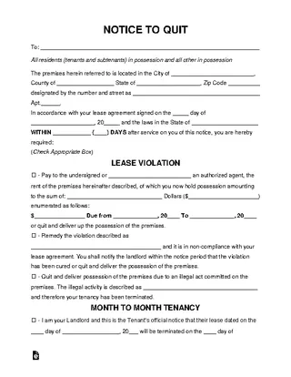 Eviction Notice To Quit Template Form