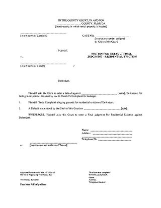 Forms Florida Eviction Motion For Default Judgment