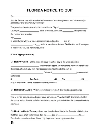 Florida Eviction Notice To Quit Form