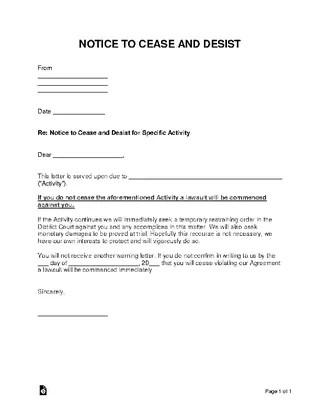 Forms General Cease And Desist Letter Template