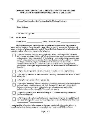 Forms Georgia Hipaa Medical Release Form