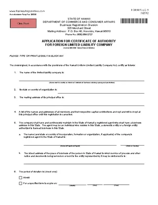 Forms Hawaii Certificate Of Authority