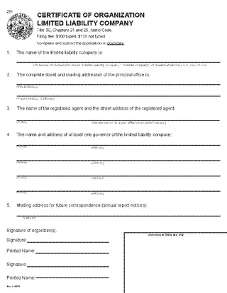 Idaho Certificate Of Organization