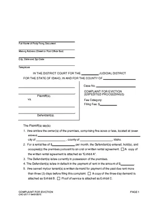 Forms Idaho Eviction Complaint Form