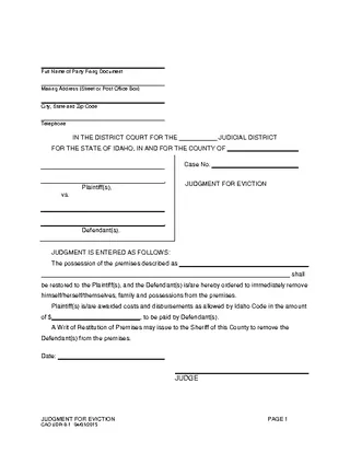 Idaho Judgment For Eviction Form