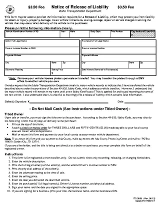 Forms Idaho Notice Of Release Of Liability Form Itd 3858