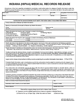 Forms Indiana Hipaa Medical Records Release Form