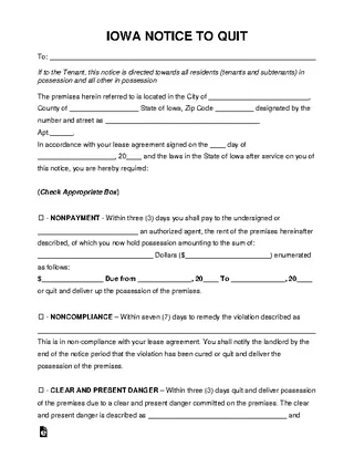 Iowa Eviction Notice To Quit Form