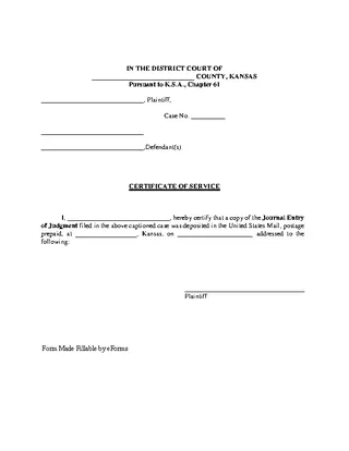 Kansas Certificate Of Service Form