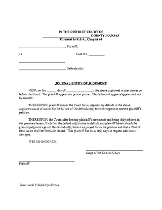 Kansas Journal Entry Of Judgment Form