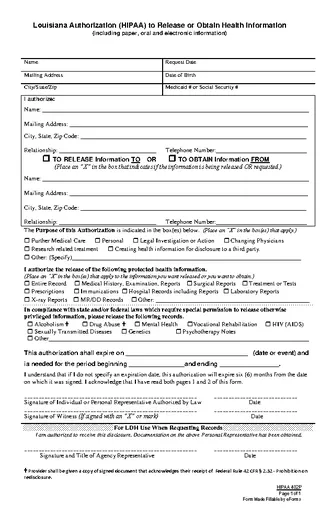 Forms Louisiana Hipaa Medical Release Form