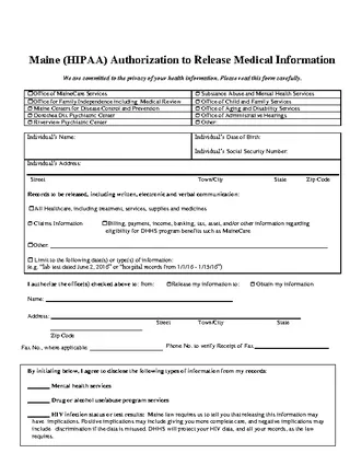 Forms Maine Hipaa Medical Authorization Release Form