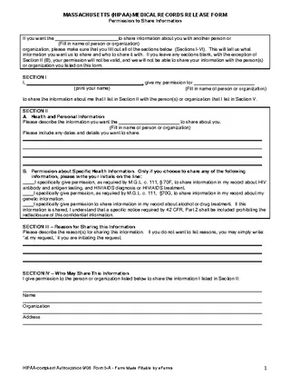Massachuetts Hipaa Medical Release Form