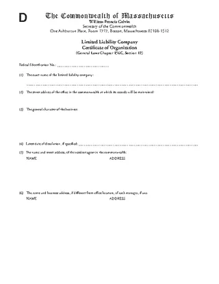 Forms Massachusetts Certificate Of Organization