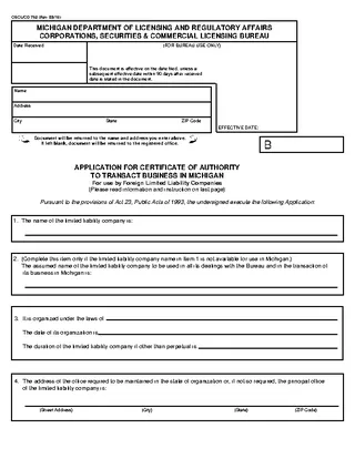 Forms Michigan Certificate Of Authority