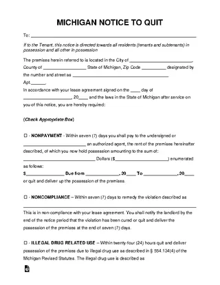 Michigan Eviction Notice To Quit Form