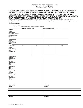 Forms Michigan Inventory Move In Checklist Form