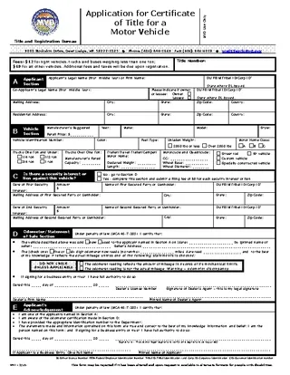 Forms Montana Application For Certificate Of Title For A Motor Vehicle Mv1 16