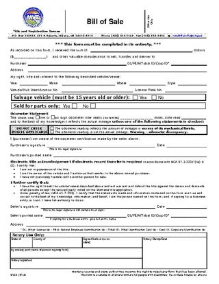 Montana Motor Vehicle Bill Of Sale Form Mv24