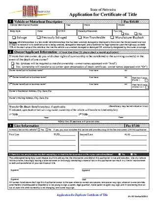 Nebraska Application For Certificate Of Title