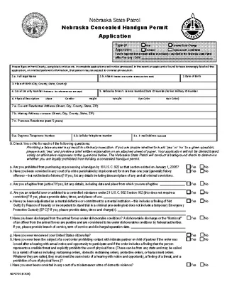 Nebraska Concealed Handgun Permit Application Form
