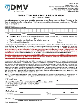 Nevada Application For Vehicle Registration Vp222