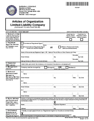 Forms Nevada Articles Of Organization