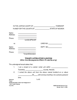 Forms Nevada Tenant Answer Form Other Than Non Payment Of Rent