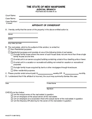 New Hampshire Affidavit Of Ownership Form
