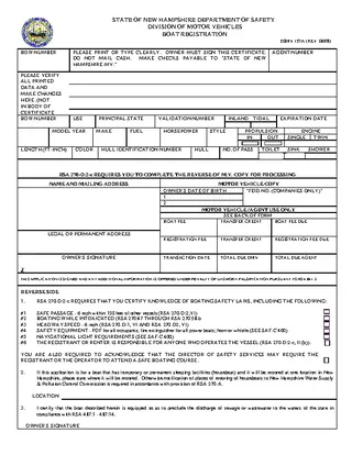 New Hampshire Boat Registration Form Dsmv157A