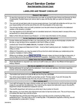 Forms New Hampshire Eviction Process Checklist