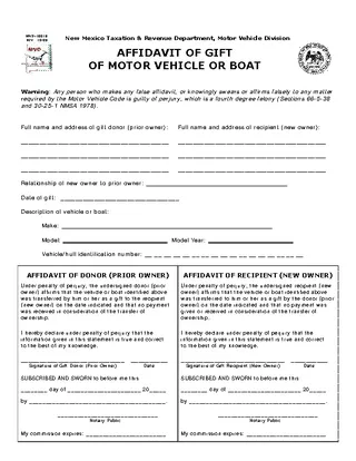 Forms New Mexico Gift Of Motor Vehicle Or Boat Affidavit Form Mvd10018