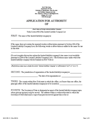 New York Application For Authority