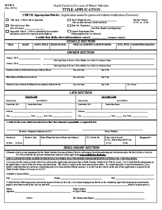 Forms North Carolina Title Application Vr Mvr1