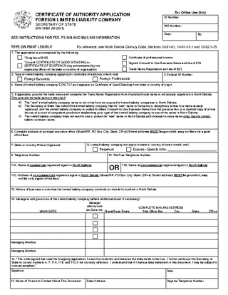 Forms North Dakota Certificate Of Authority