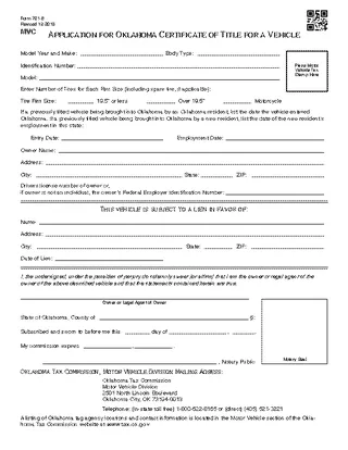 Forms Oklahoma Application For Oklahoma Certificate Of Title For Vehicle 701 6