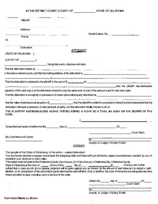 Forms Oklahoma Eviction Affidavit Form