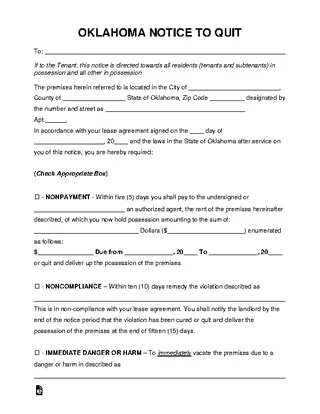 Oklahoma Eviction Notice To Quit Form