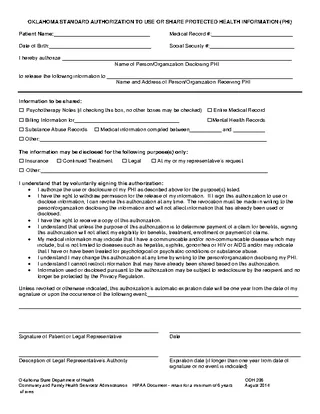 Forms Oklahoma Hipaa Medical Release Form