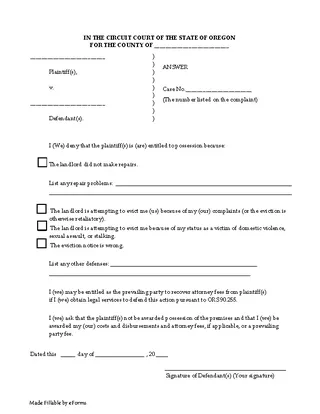 Forms Oregon Eviction Answer Form