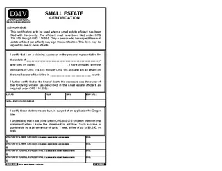 Oregon Vehicle Small Estate Affidavit Form 6797