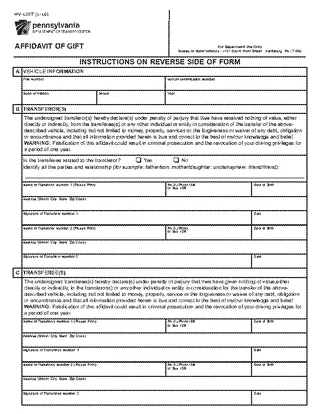 Forms Pennsylvania Affidavit Of Gift Mv 13St