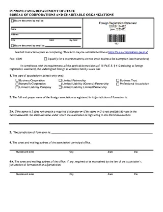 Pennsylvania Foreign Registration Statement