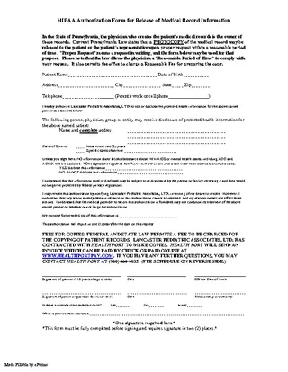 Pennsylvania Hipaa Medical Release Form
