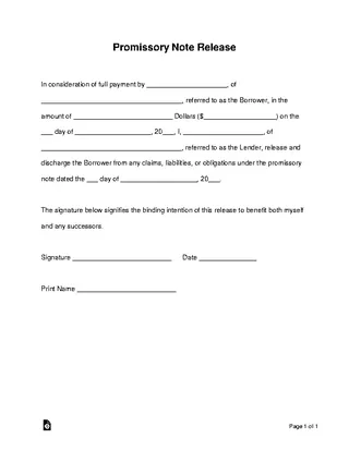 Forms Promissory Note Release Form